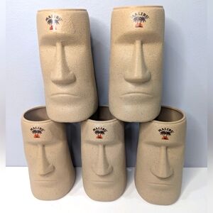 Malibu Rum Easter Island Moai Tiki Plastic Mugs With Handles Set Of 5